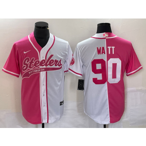 Nike Steelers 90 T.J. Watt Pink White Split Baseball Vapor Limited Men Jersey