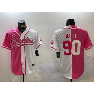 Nike Steelers 90 T.J. Watt Pink White Split Vapor Baseball Limited Men Jersey