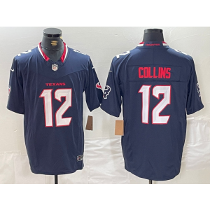 Nike Texans 12 Nico Collins Navy F.U.S.E. Vapor Limited Men Jersey