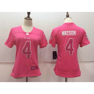 Nike Texans 4 Deshaun Watson Pink Stitched NFL Limited Rush Fashion Women Jersey