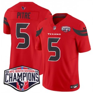 Nike Texans 5 Jalen Pitre Red 2024 AFC South Division Champions F.U.S.E. Vapor Limited Men Jersey
