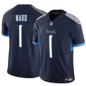 Nike Titans 1 Cameron Ward Navy 2025 Draft F.U.S.E. Vapor Limited Men Jersey
