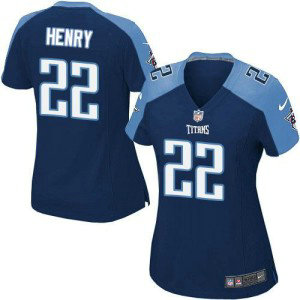 Nike Titans 22 Derrick Henry Navy Blue Alternate Women's NFL Jersey