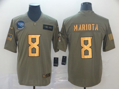 Nike Titans 8 Marcus Mariota 2019 Olive Gold Salute To Service Limited Jersey