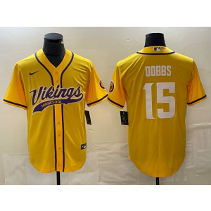 Nike Vikings 15 Dobbs Yellow Baseball Vapor Limited Men Jersey