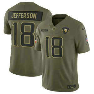 Nike Vikings 18 Justin Jefferson Olive 2025 Salute to Service F.U.S.E. Vapor Limited Men Jersey