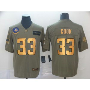 Nike Vikings 33 Dalvin Cook 2019 Olive Gold Salute To Service Limited Men Jersey