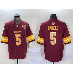 Nike Washington Commandes 5 Jayden Daniels Red Team Logo F.U.S.E Vapor Limited Men Jersey