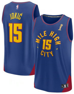 Nuggets 15 Nikola Jokic Blue 2023 NBA Finals Champions City Edition Swingman Jersey