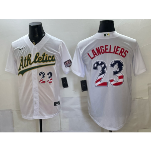 Oakland Athletics 23 Langeliers White USA 250 Fourth of July Men Jersey