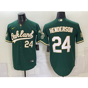 Oakland Athletics 24 Rickey Henderson Green Men Jersey