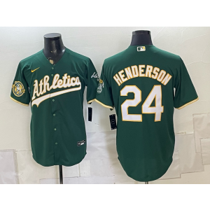 Oakland Athletics 24 Rickey Henderson Green Men Jersey
