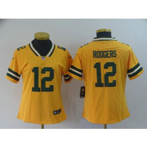 Packers 12 Aaron Rodgers Gold Inverted Legend Women Jersey