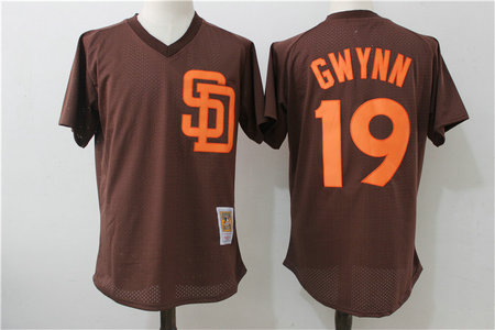 Padres 19 Tony Gwynn Brown 1985 Cooperstown Collection Mesh Batting Practice Jersey