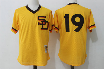 Padres 19 Tony Gwynn Gold 1982 Cooperstown Collection Mesh Batting Practice Jersey