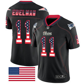 Patriots #11 Julian Edelman Black Men's Stitched Football Limited Rush USA Flag Jersey