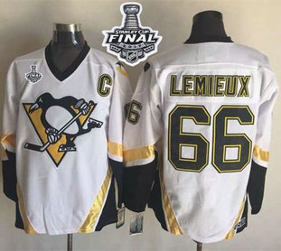 Penguins #66 Mario Lemieux White CCM Throwback 2017 Stanley Cup Final Patch Stitched NHL Jersey