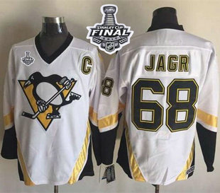 Penguins #68 Jaromir Jagr White CCM Throwback 2017 Stanley Cup Final Patch Stitched NHL Jersey