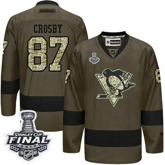 Penguins #87 Sidney Crosby Green Salute to Service 2017 Stanley Cup Final Patch Stitched NHL Jersey