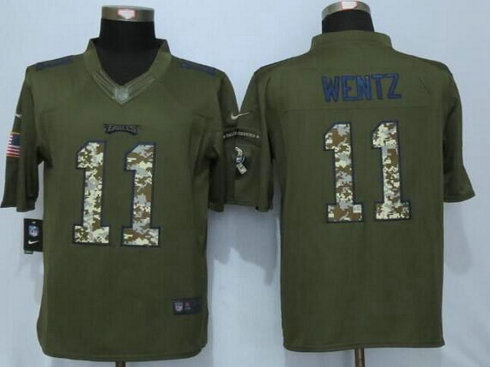 Philadelphia Eagles #11 Carson Wentz Green Salute To Service NFL Nike Limited Jersey