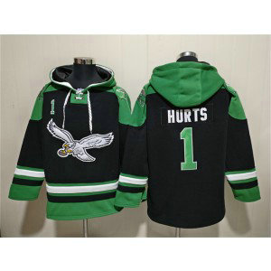 Philadelphia Eagles 1 Jalen Hurts Black Ageless Must-Have Lace-Up Pullover Hoodie Philadelphia Eagles 1 Jalen Hurts Black Ageless Must-Have Lace-Up Pullover Hoodie