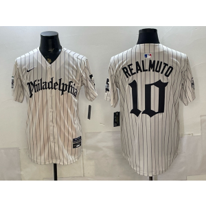 Philadelphia Phillies 10 JT Realmuto White Gothic Cool Base Men Jersey Philadelphia Phillies 10 JT Realmuto White Gothic Cool Base Men Jersey
