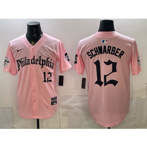 Philadelphia Phillies 12 Schwarber Pink Gothic Cool Base Men Jersey