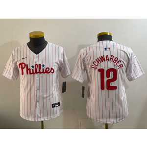 Philadelphia Phillies 12 Schwarber White Cool Base Youth Jersey