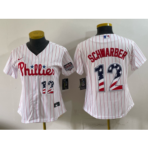 Philadelphia Phillies 12 Schwarber White USA 250 Fourth of July Youth Jersey