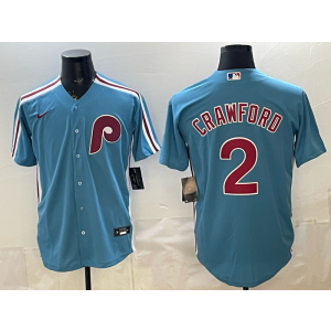 Philadelphia Phillies 2 Crawford Blue Cool Base Men Jersey
