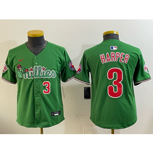 Philadelphia Phillies 3 Bryce Harper Green Cool Base Youth Jersey