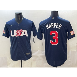 Philadelphia Phillies 3 Bryce Harper Navy World Cup Cool Base Men Jersey