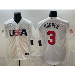 Philadelphia Phillies 3 Bryce Harper White World Cup Cool Base Men Jersey