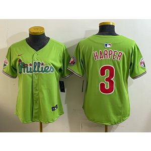 Philadelphia Phillies 3 Harper Green Cool Base Women Jersey