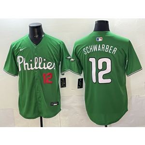 Philadelphia Phillies12 Schwarber Green Cool Base Men Jersey