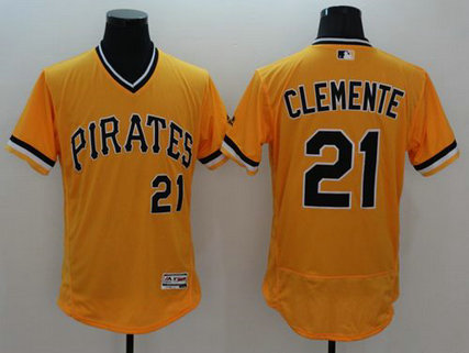Pirates #21 Roberto Clemente Gold Flexbase Authentic Collection Cooperstown Stitched Baseball Jersey