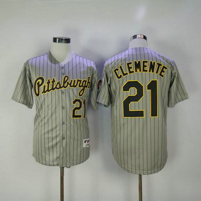 Pirates #21 Roberto Clemente Grey Strip 1997 Turn Back The Clock Stitched Baseball Jersey