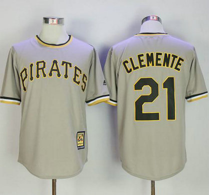 Pirates #21 Roberto Clemente Grey Throwback Stitched Baseball Jersey