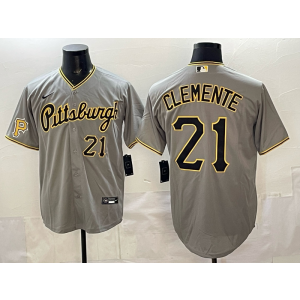 Pittsburgh Pirates 21 Clemente Grey Cool Base Men Jersey