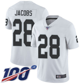Raiders #28 Josh Jacobs White Men's Stitched Football 100th Season