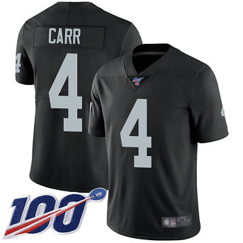 Raiders #4 Derek Carr Black Team Color Men's Stitched Football 100th