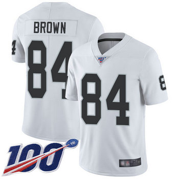 Raiders #84 Antonio Brown White Men's Stitched Football 100th