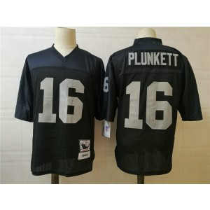 Raiders Mitchell and Ness 16 Jim Plunkett Black Throwback Men Jersey