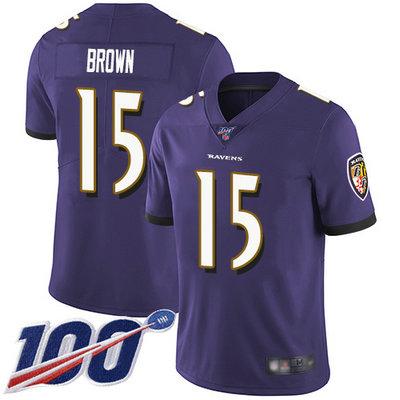 Ravens #15 Marquise Brown Purple Team Color Men's Stitched Football 100th Season Vapor Limited Jersey
