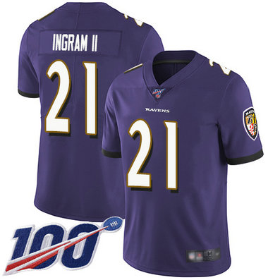 Ravens #21 Mark Ingram II Purple Team Color Men's Stitched Football 100th Season Vapor Limited Jersey