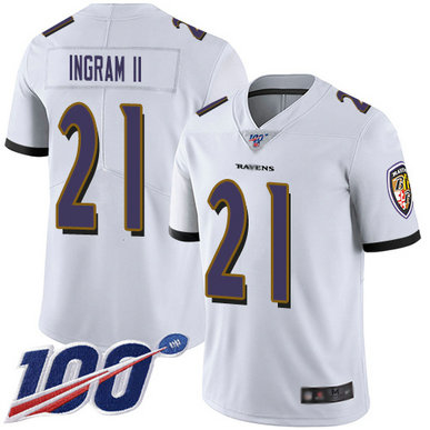 Ravens #21 Mark Ingram II White Men's Stitched Football 100th Season Vapor Limited Jersey