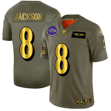 Ravens #8 Lamar Jackson Camo-Gold Men's Stitched Football Limited 2019 Salute To Service Jersey