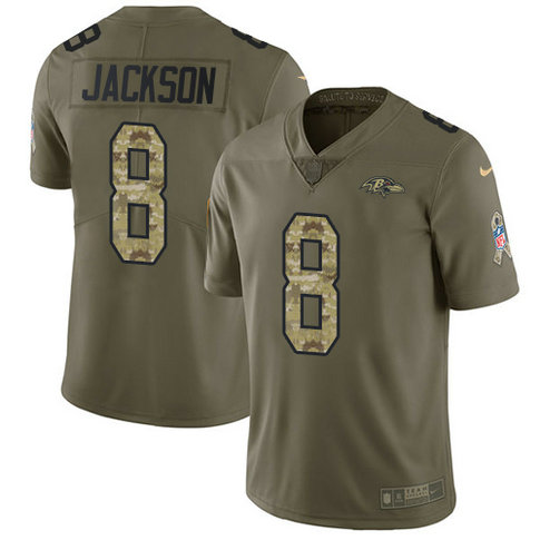Ravens #8 Lamar Jackson Olive-Camo Men's Stitched Football Limited 2017 Salute To Service Jersey