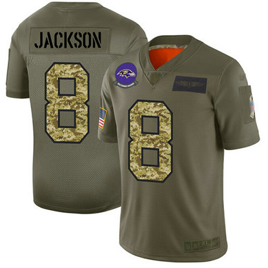 Ravens #8 Lamar Jackson Olive-Camo Men's Stitched Football Limited 2019 Salute To Service Jersey