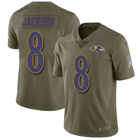 Ravens #8 Lamar Jackson Olive Men's Stitched Football Limited 2017 Salute To Service Jersey